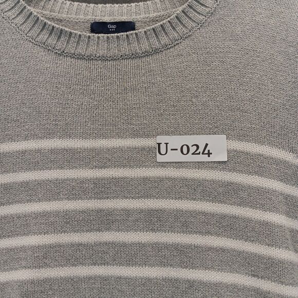 Gap Womens Sweater Cotten Knit Gray White Striped Crew Neck Casual Size M - Picture 10 of 10